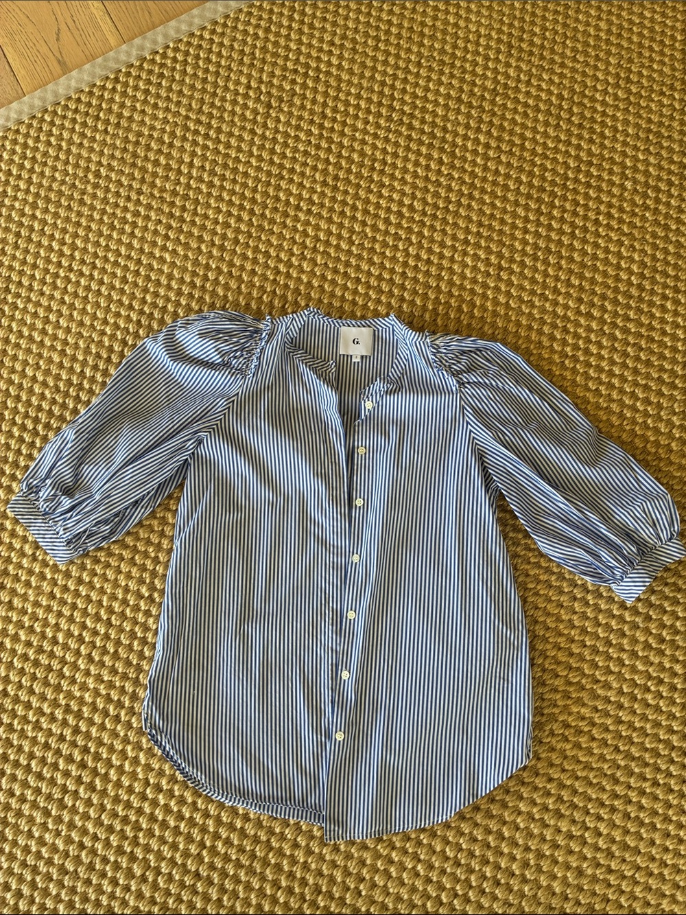 Goop Blue & White Striped Puff-Sleeve Shirt